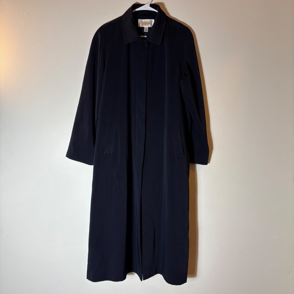 Vintage Talbots Petites Navy‎ Long Trench Coat Size 12P Classic Minimalist